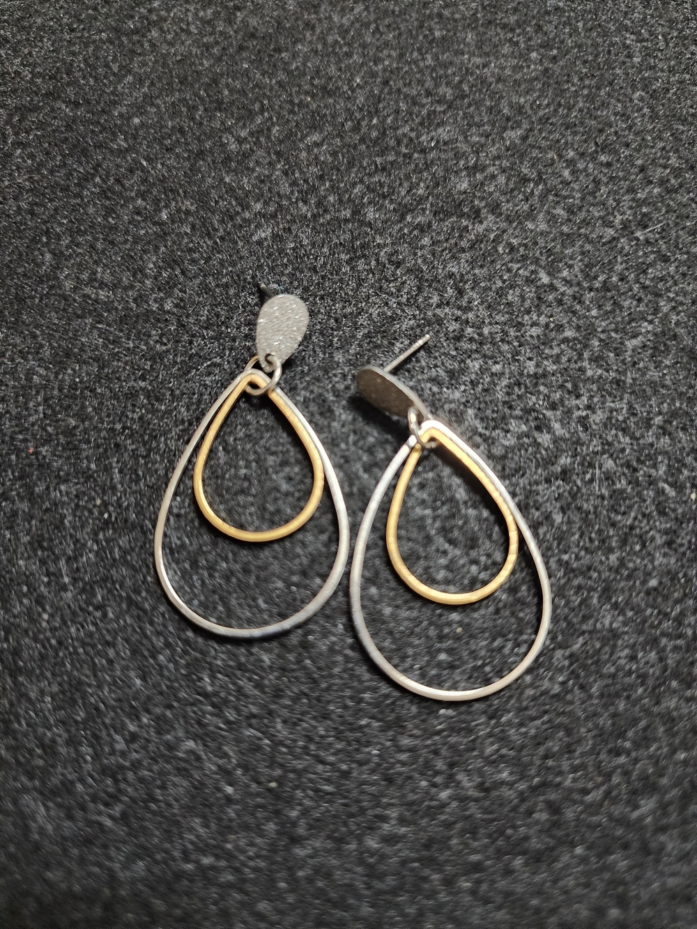 Two-Tone Gold and Silver Teardrop Earrings - Women Jewelry
